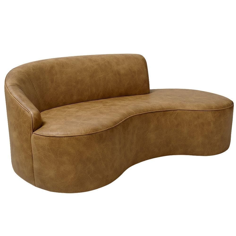 Sofá Curvo 3 Lugares 180cm Eron Braço Dir. Corano Sintético Caramelo - Nexta Casa