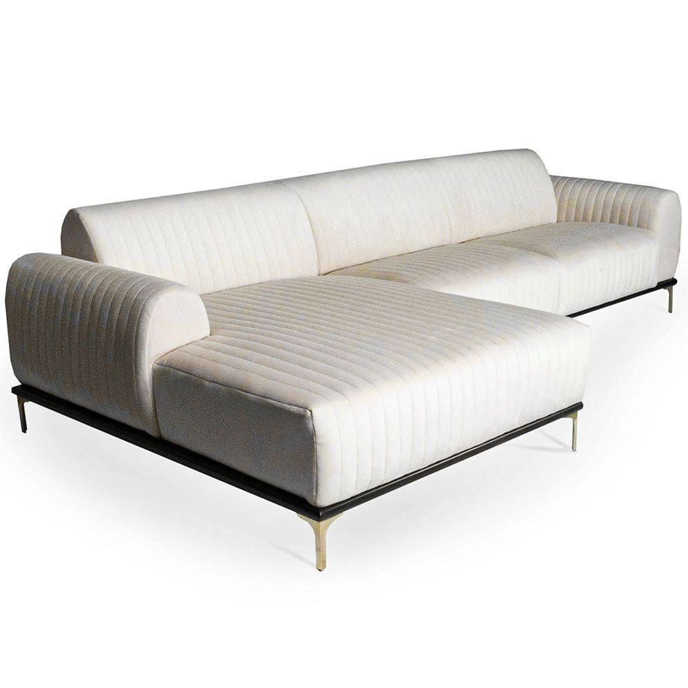 Sofá Molino 5 Lugares 300cm Chaise Direito Pés Gold Veludo Creme - Nexta Casa