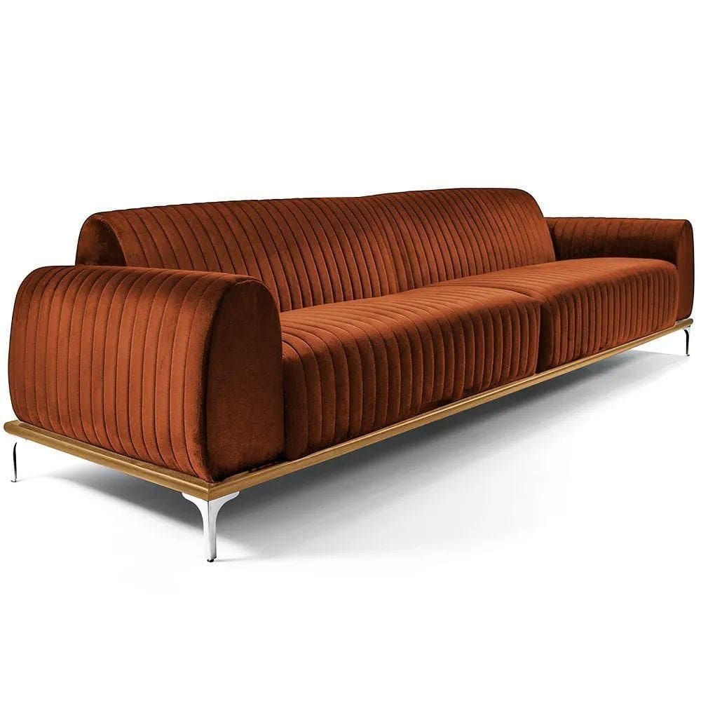 Sofá Molino 3 Lugares 210cm Pés Alumínio Veludo Camel - Nexta Casa