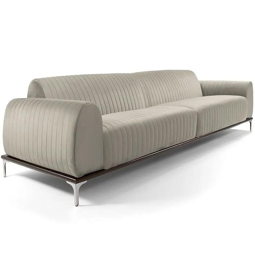 Sofá Molino 3 Lugares 210cm Pés Alumínio Veludo Creme - Nexta Casa