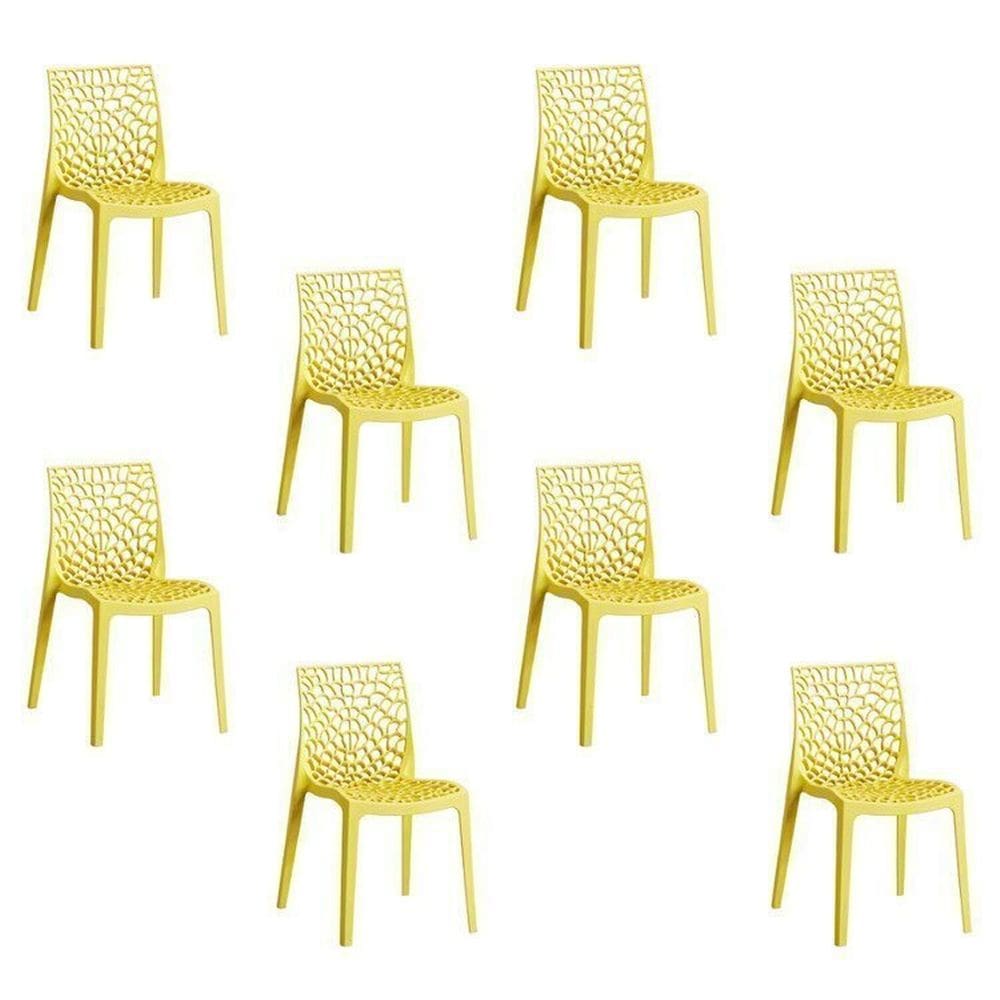Kit 8 Cadeiras Vazada em Polipropileno Gruvyer Espresso Móveis Amarelo