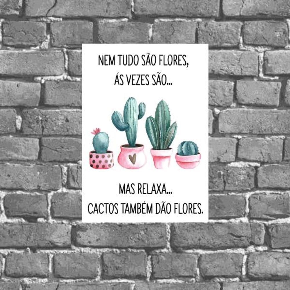 Placa Decorativa Cactos Flores 18x27cm