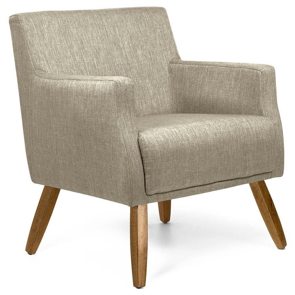 Poltrona Para Sala De Estar Diva Pés Manu Linho Rústico Creme - Nexta Casa