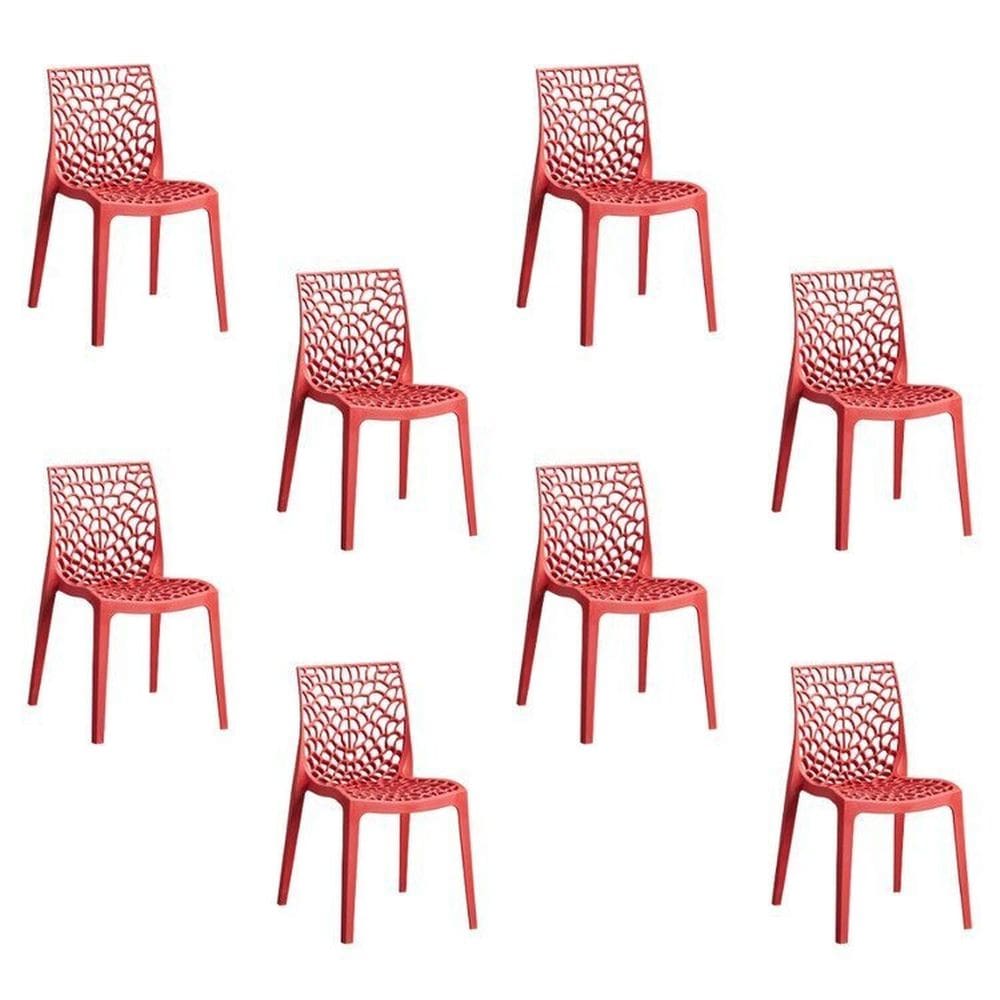 Kit 8 Cadeiras Vazada em Polipropileno Gruvyer Espresso Móveis Vermelho