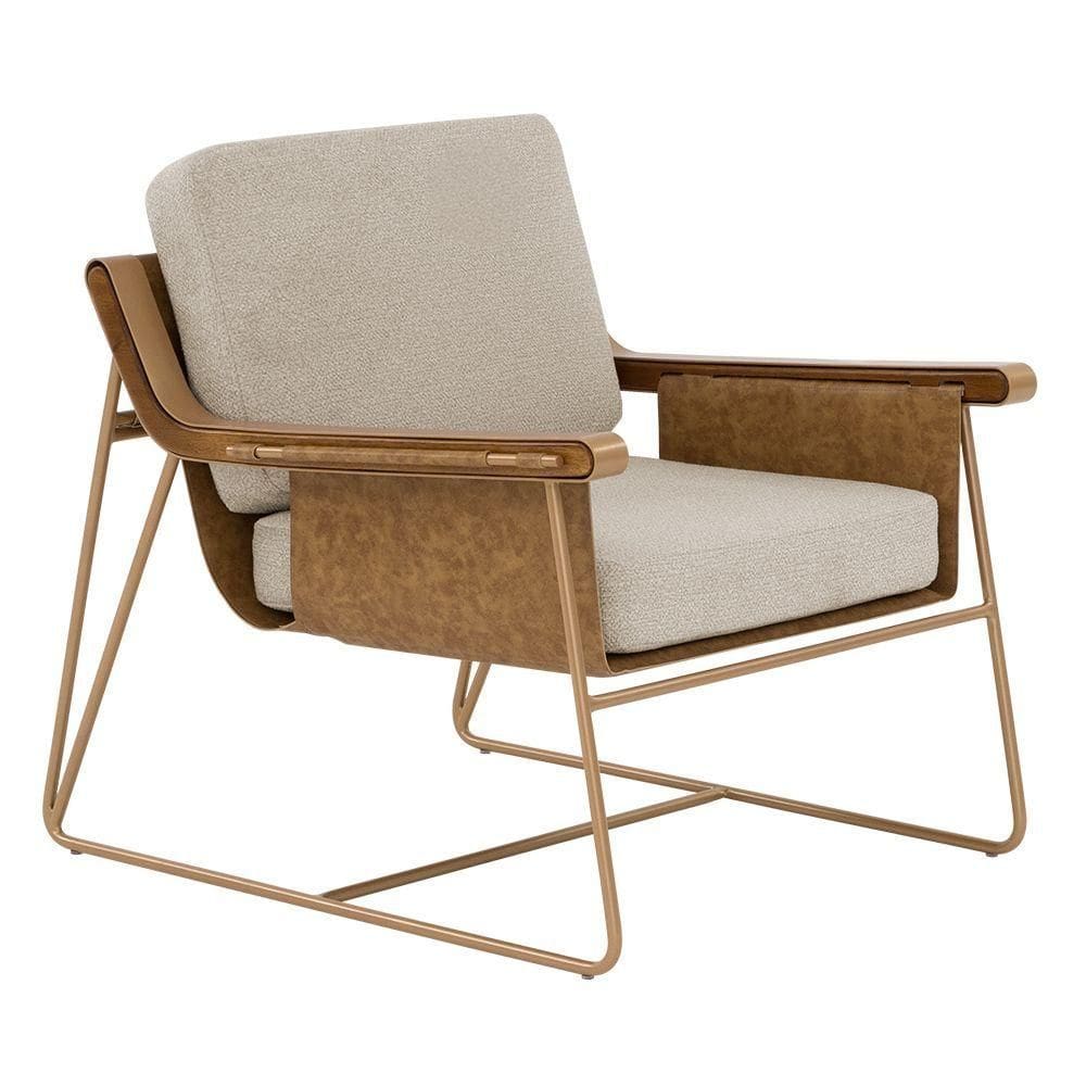 Poltrona Narvi Base Ouro Fosco Tecido Sagu Marrom Claro - Nexta Casa