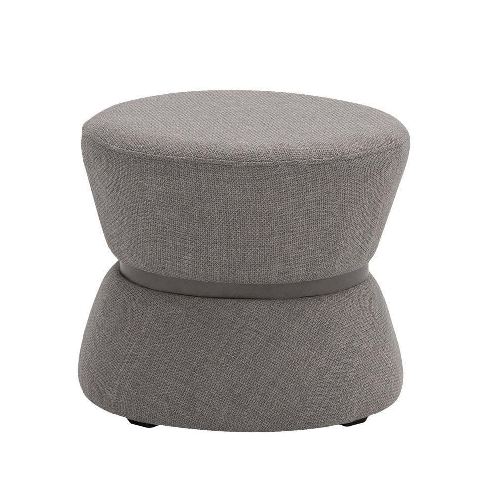 Puff Decorativo Redondo Zoy 45cm Cinto Em Aço Titânio Linho Cinza - Nexta Casa