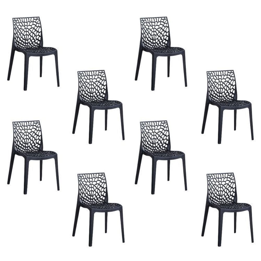 Kit 8 Cadeiras Vazada em Polipropileno Gruvyer Espresso Móveis Preto