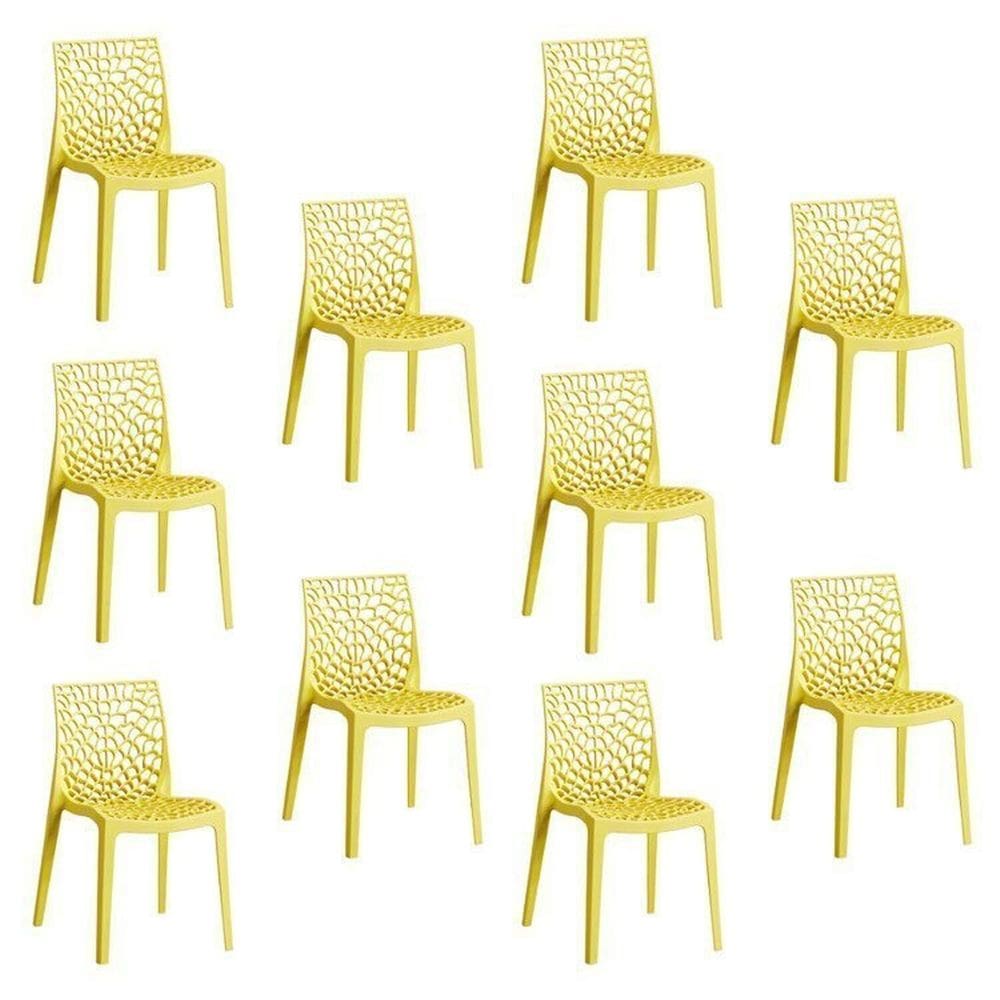 Kit 10 Cadeiras Vazada em Polipropileno Gruvyer Espresso Móveis Amarelo