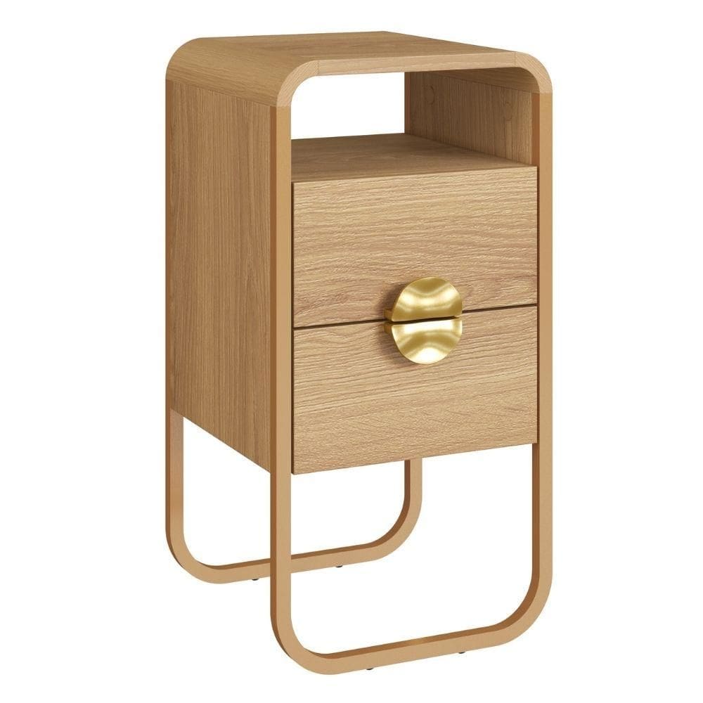 Mesa de Cabeceira Luna 2 Gavetas 30 cm Pes Metalicos Artesano