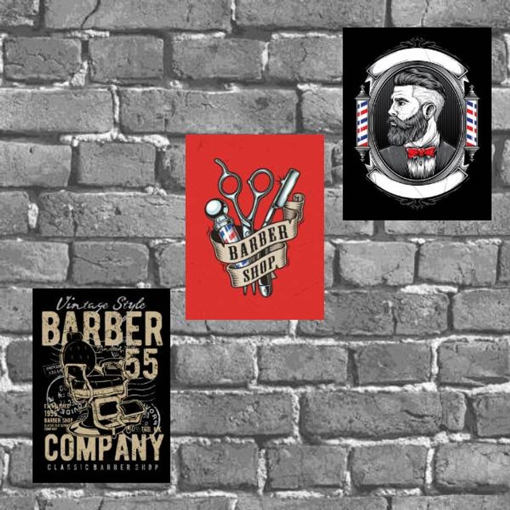 kit 3 Placas Parede Vintage Para Barbearia 18x27cm