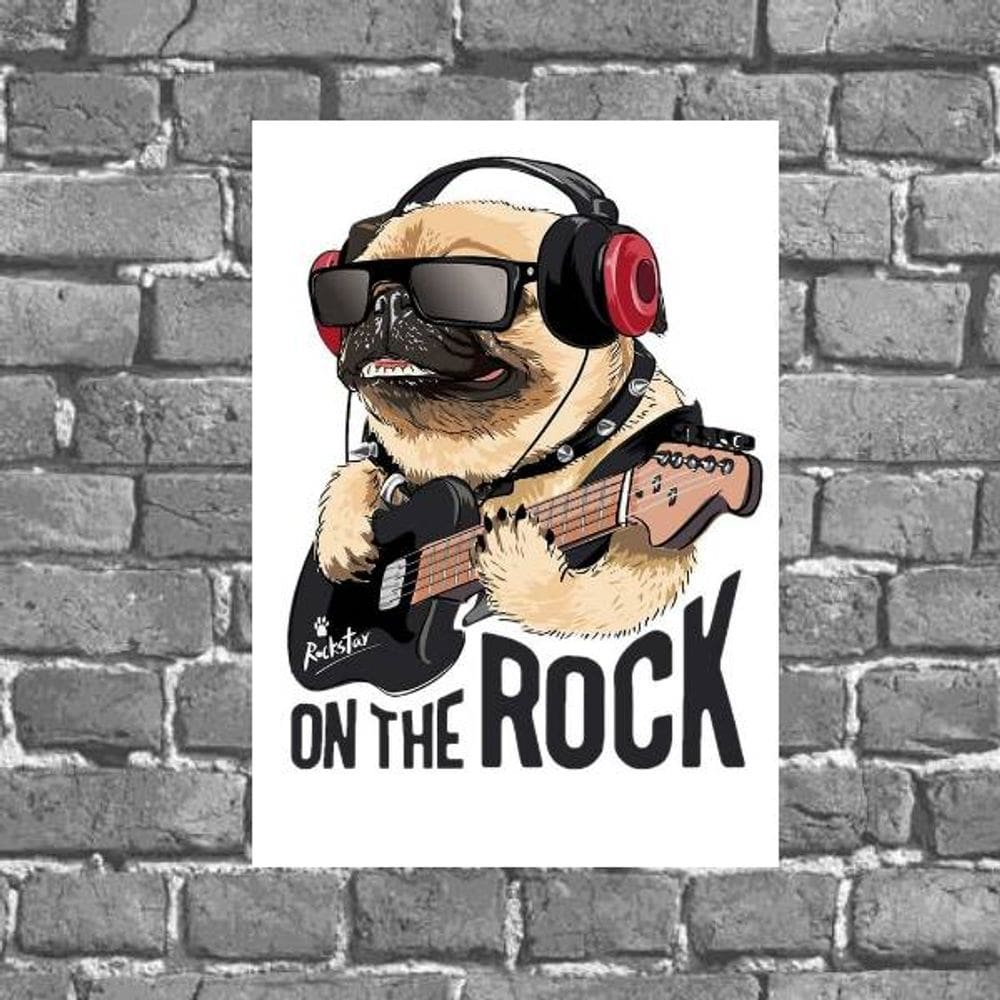 Placa Decorativa Pug On The Rock 18x27cm