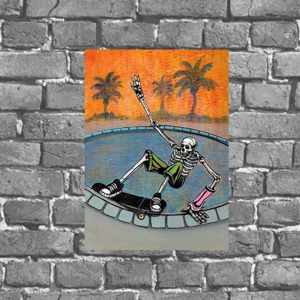 Placa Decorativa Caveira No Skate 18x27cm