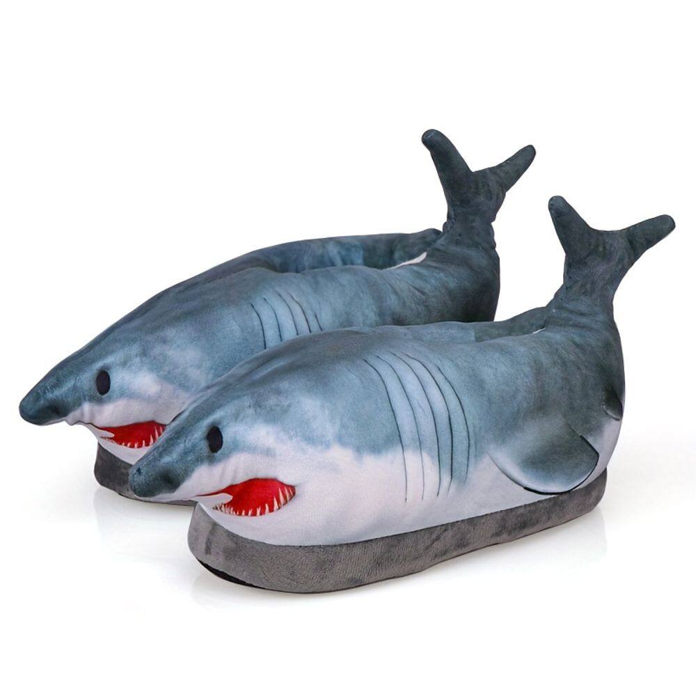 Chinelos Funny Cartoon Shark Plush Warm Cozy House Slipper