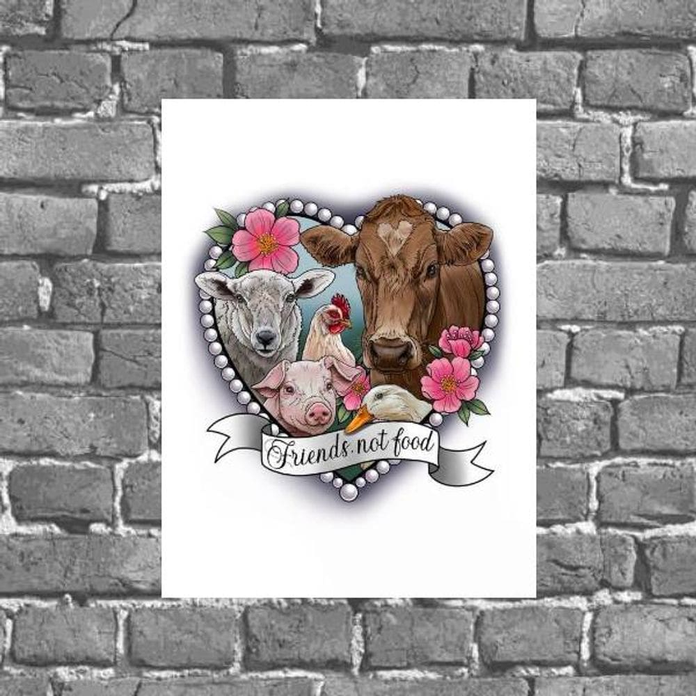 Placa Decorativa Friends Not Food 18x27cm