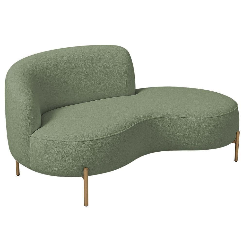 Sofá Curvo 3 Lugares 180cm Braço Dir. Thommy Pés Ouro Bouclé Verde Claro - Nexta Casa