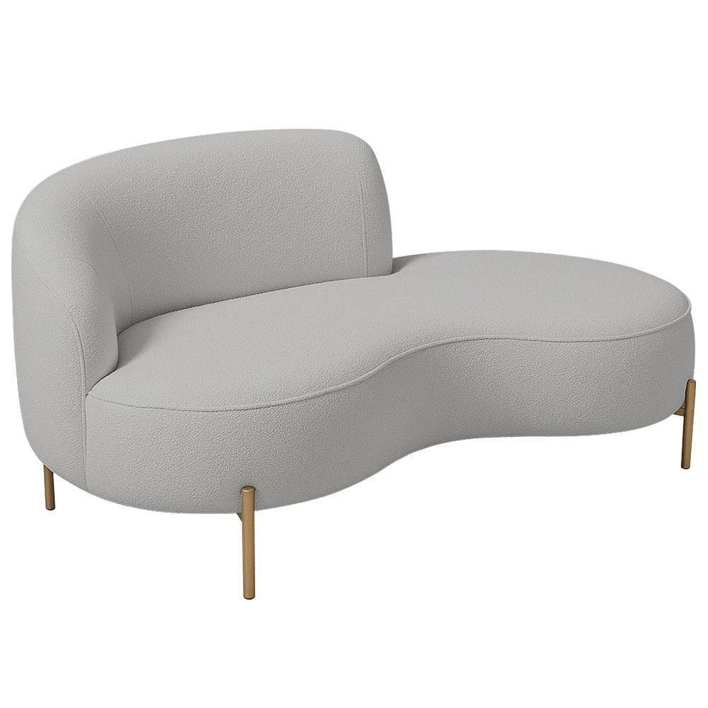 Sofá Curvo 3 Lugares 180cm Braço Dir. Thommy Pés Ouro Bouclé Cinza Claro - Nexta Casa