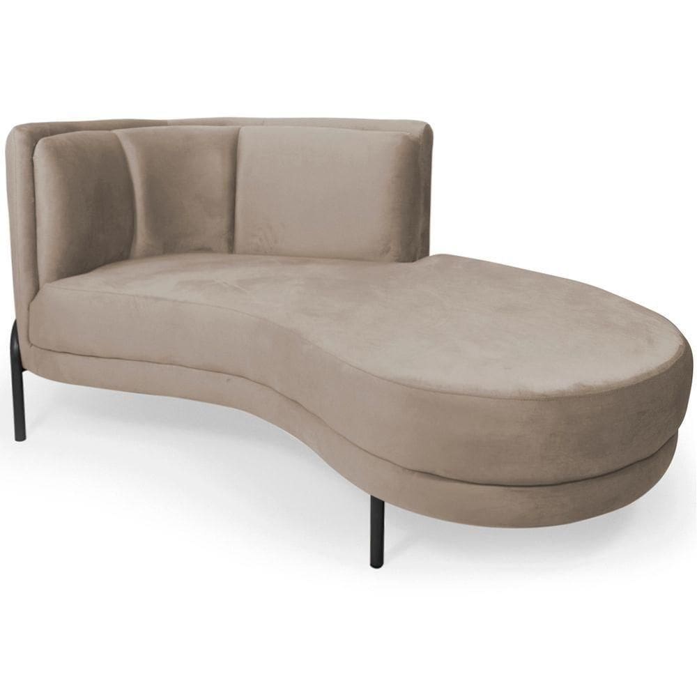 Chaise Direito Sala De Estar Penélope Base Preto Veludo Bege Claro - Nexta Casa