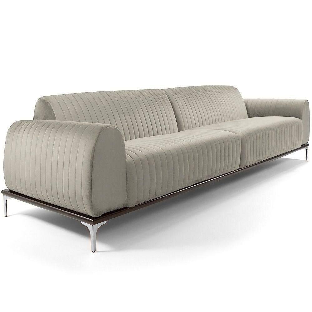 Sofá Molino 3 Lugares 230cm Pés Alumínio Veludo Creme - Nexta Casa