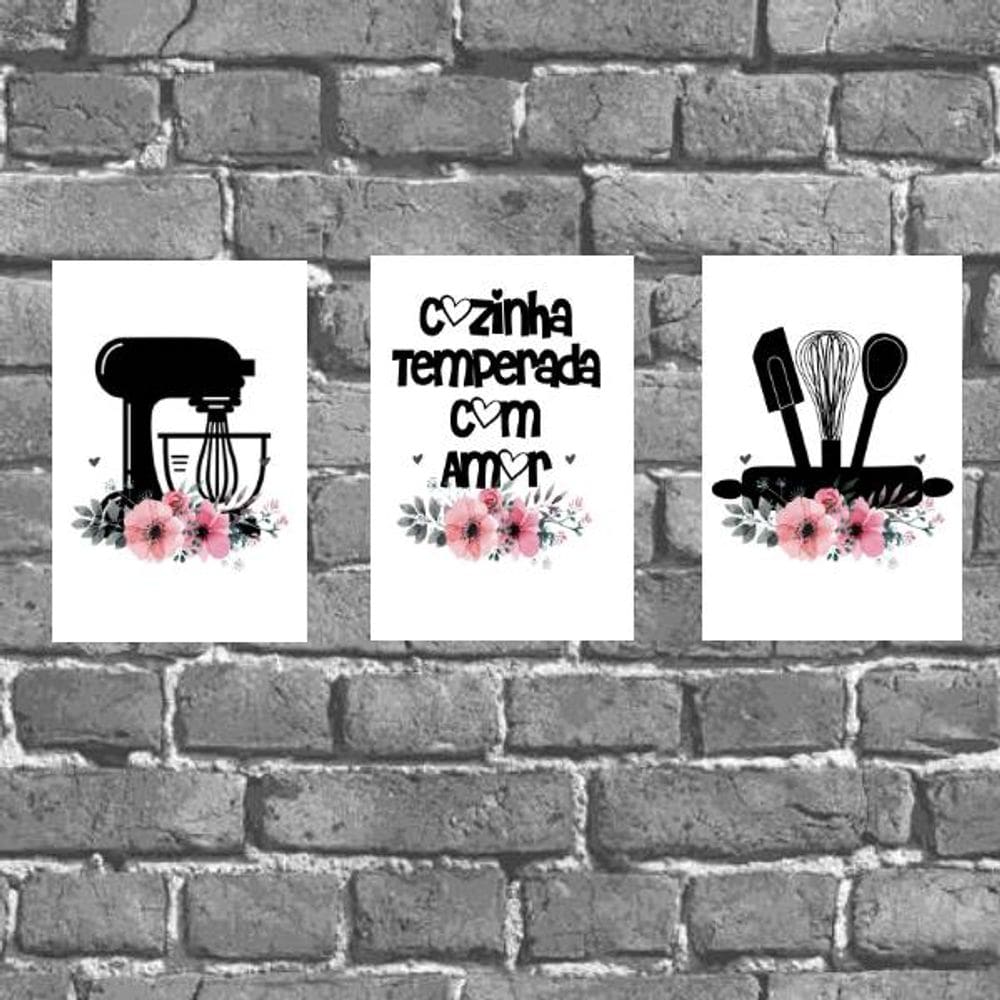 Kit 3 Placas Cozinha Temperada Com Amor 18x27cm
