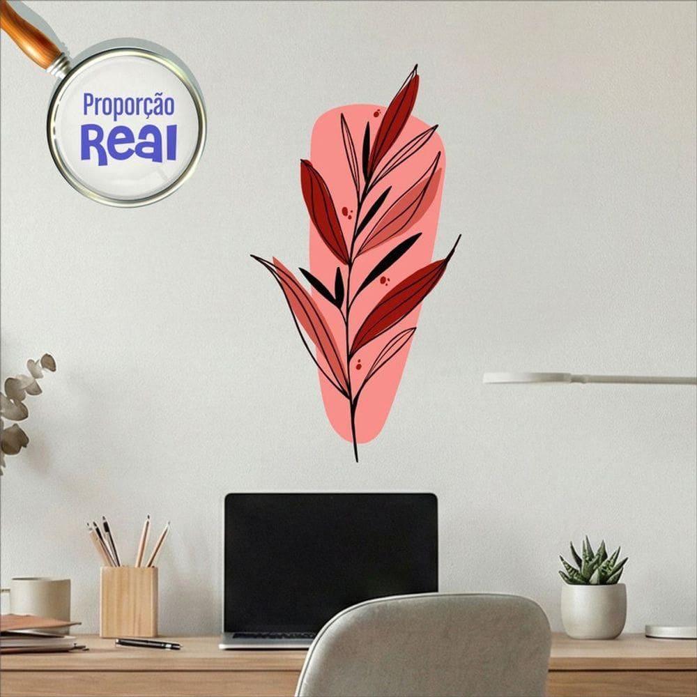 Adesivo Floral Boho Vermelho Estilo Nórdico 31x60 Minimalista Mod.03