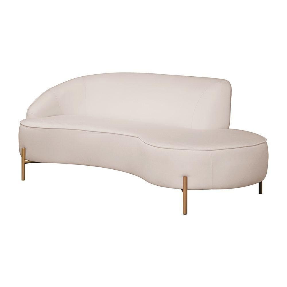 Sofá Curvo 3 Lugares 180cm Braço Dir. Thommy Pés Ouro Linho Off White - Nexta Casa