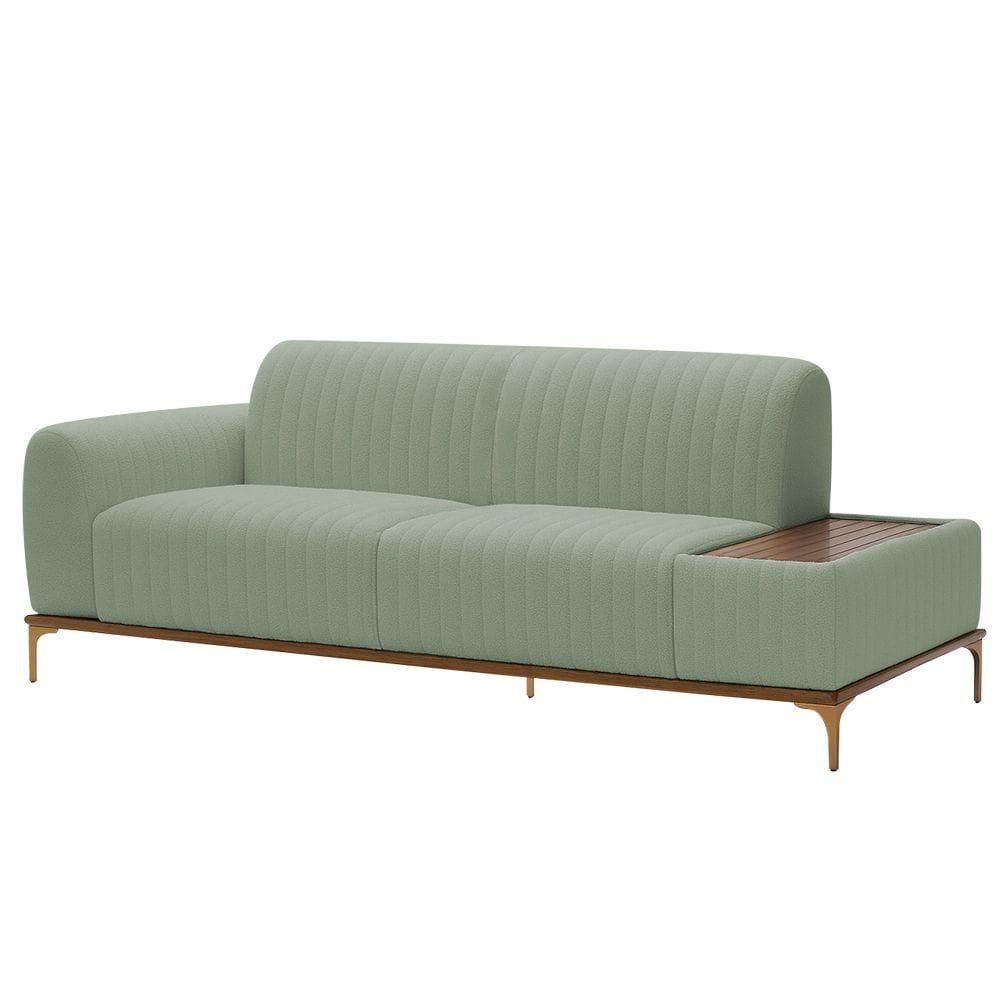 Sofá Molino 3 Lugares 180cm C/mesa Auxiliar Esquerdo Pés Ouro.f Bouclé Verde Claro - Nexta Casa