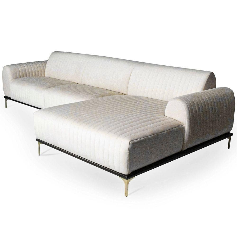 Sofá Molino 5 Lugares 300cm Chaise Esquerdo Pés Gold Veludo Creme - Nexta Casa