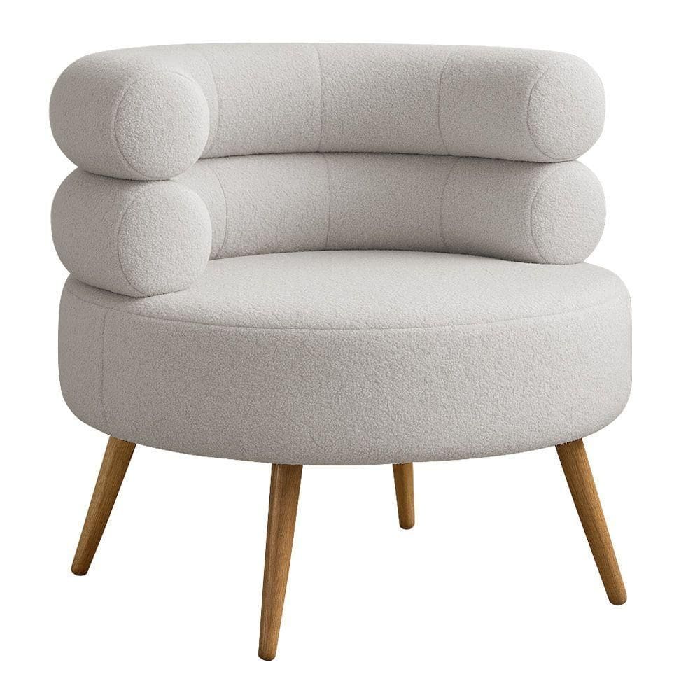 Poltrona Minimalista Mabel Pés Palito Castanho Bouclé Cinza Claro - Nexta Casa