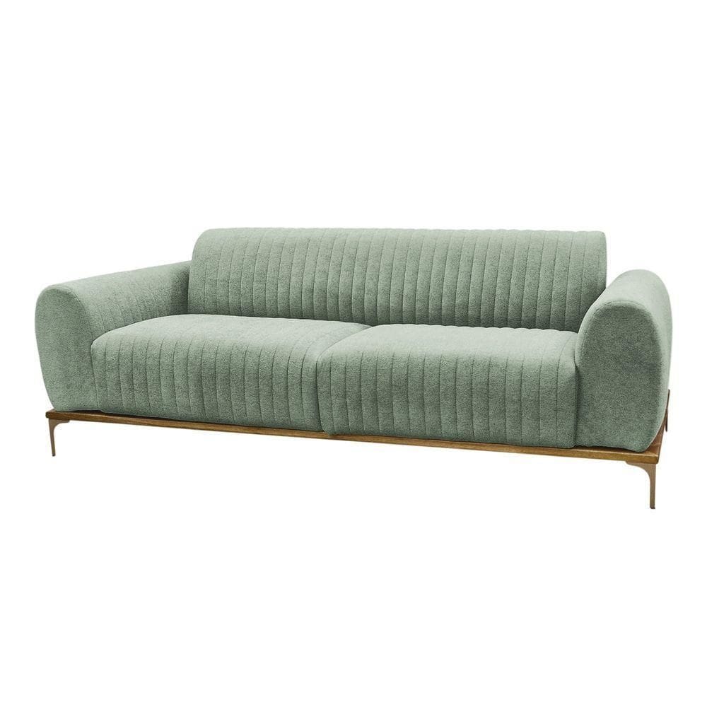Sofá Molino 3 Lugares 210cm Pés Ouro Fosco Bouclé Verde Menta - Nexta Casa Cor Verde