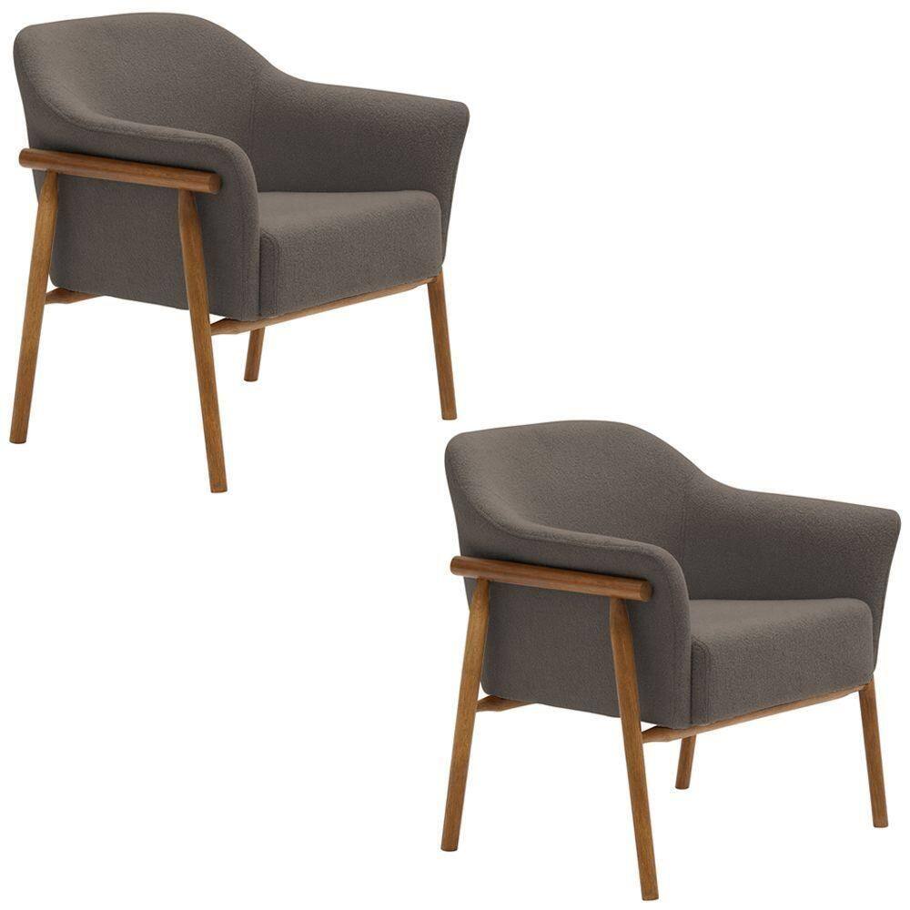 Kit 02 Poltronas Luna Base Madeira Bouclé Marrom - Nexta Casa