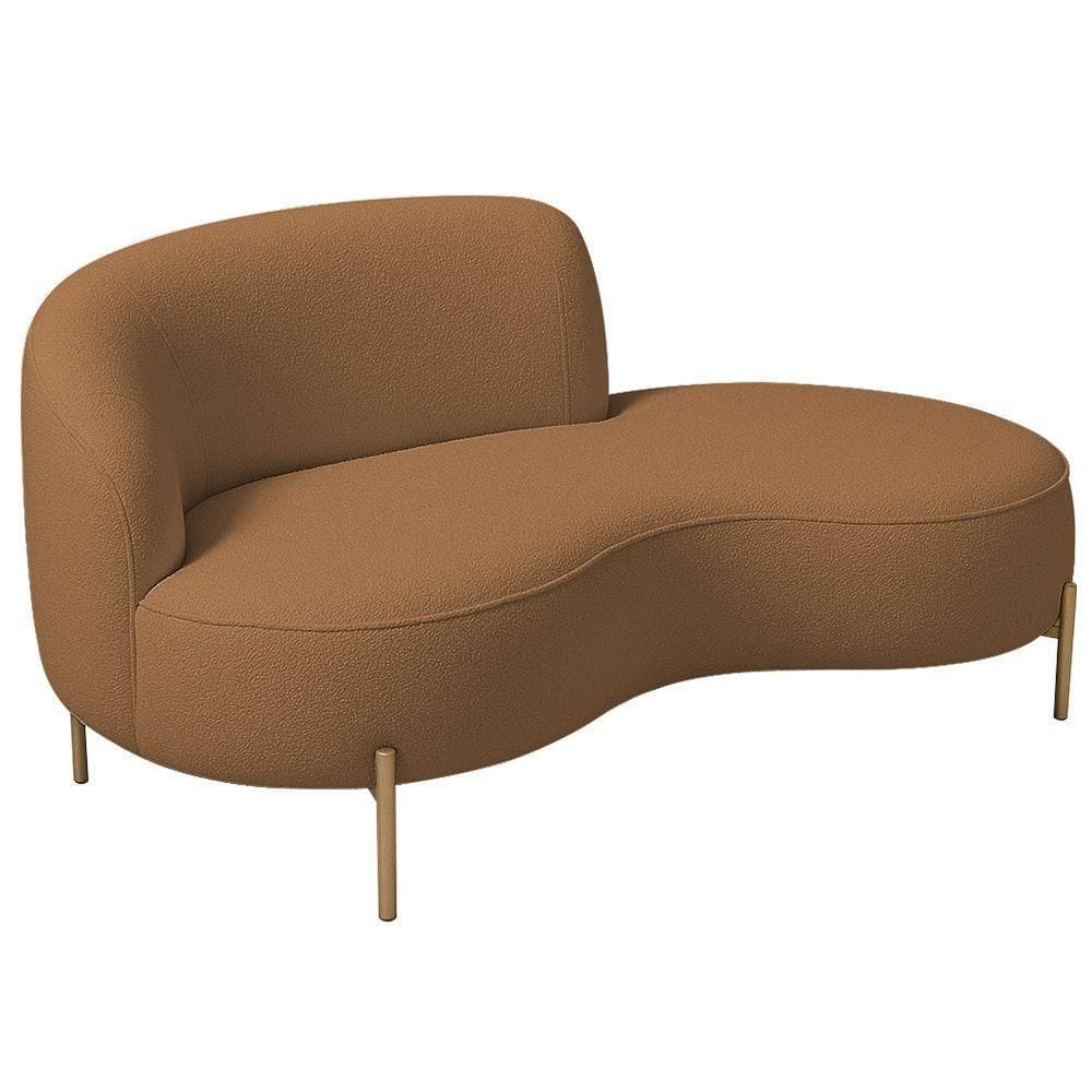 Sofá Curvo 3 Lugares 180cm Braço Dir. Thommy Pés Ouro Bouclé Terracota - Nexta Casa