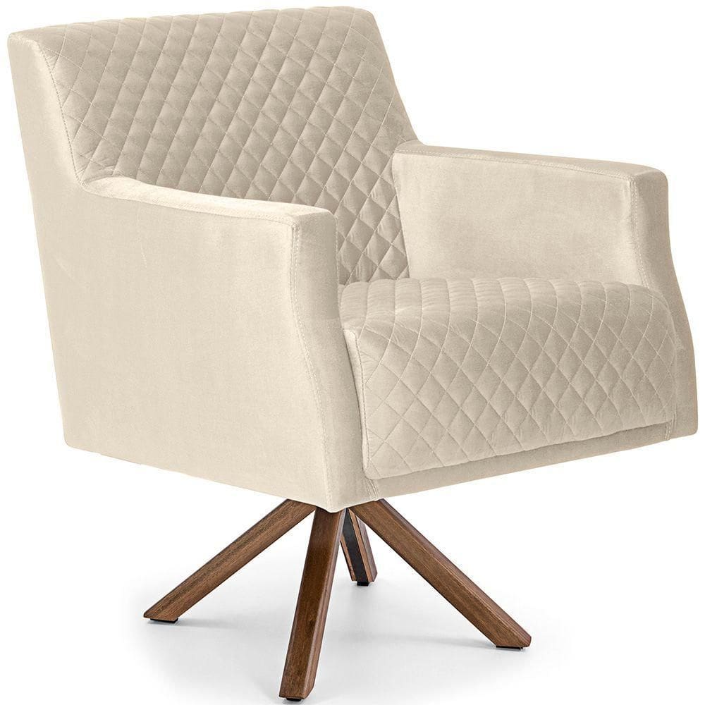 Poltrona Para Sala De Estar Diva Giratória Giromad Veludo Tressê Creme - Nexta Casa