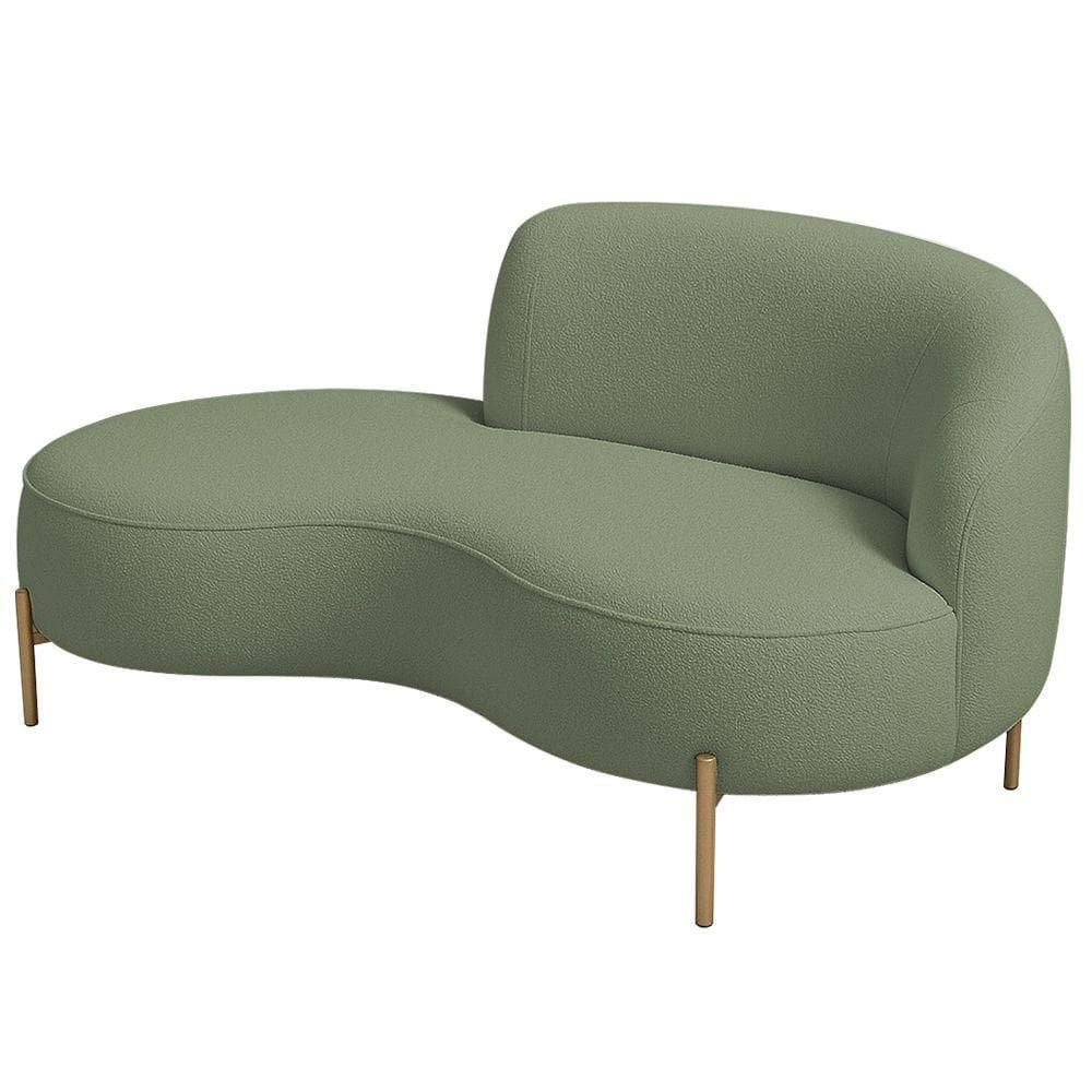 Sofá Curvo 3 Lugares 180cm Braço Esq. Thommy Pés Ouro Bouclé Verde Claro - Nexta Casa