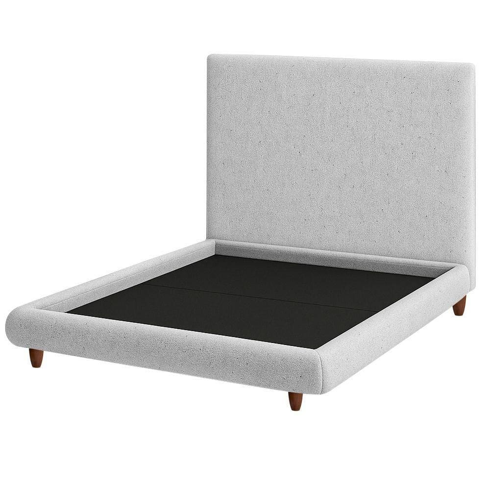 Cama Queen Pés Madeira Emma Com Cabeceira Parise Linho Cinza Claro - Nexta Casa