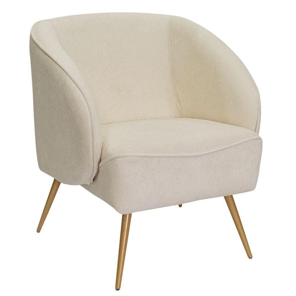 Poltrona Para Sala De Estar Agnes Pés Aço Ouro Fosco Bouclé Off White - Nexta Casa