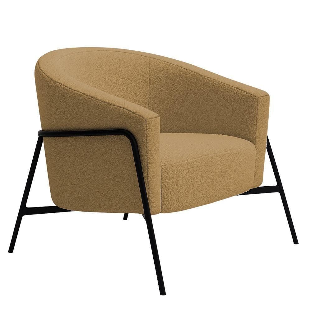 Poltrona Decorativa Maitê Base Aço Preto Bouclé Camel - Nexta Casa Cor Camel