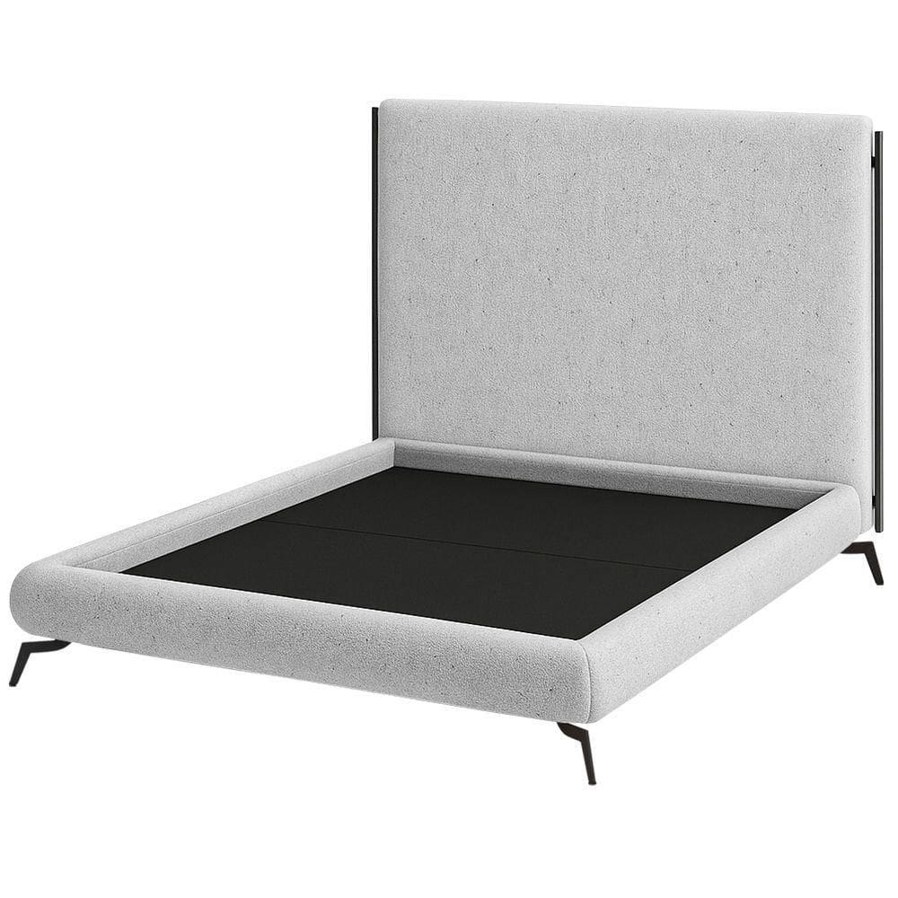 Cama Casal Pés Ferro Emma Com Cabeceira Parise Linho Cinza Claro - Nexta Casa