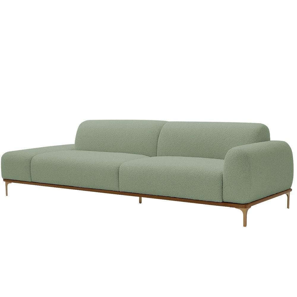 Sofá Living Unne 3 Lugares 210cm Terminal Direito Bouclé Verde Claro - Nexta Casa Cor Verde