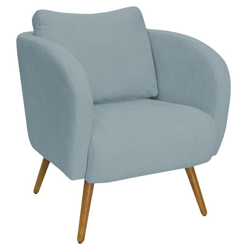 Poltrona Decorativa Dana Pés Palito Madeira Castanho Bouclé Azul Claro - Nexta Casa