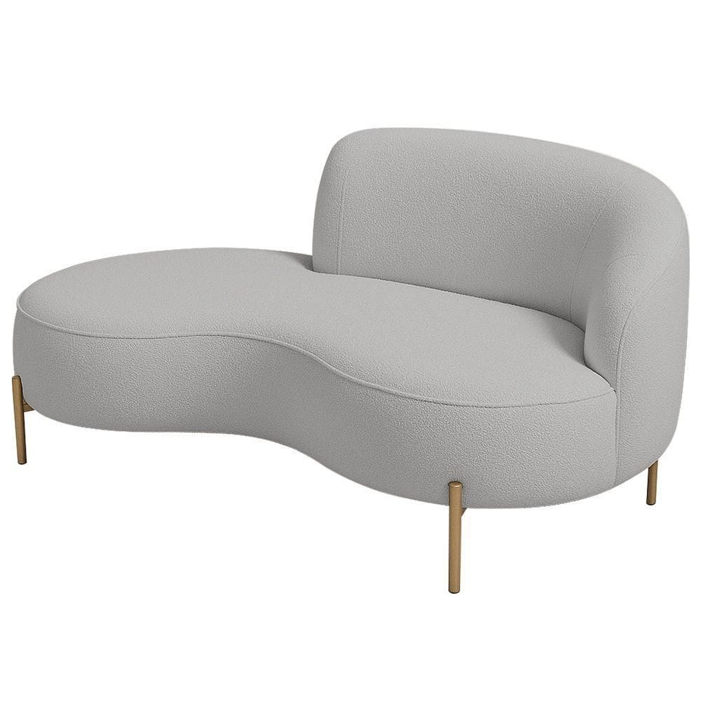 Sofá Curvo 2 Lugares 150cm Braço Esq. Thommy Pés Ouro Bouclé Cinza Claro - Nexta Casa