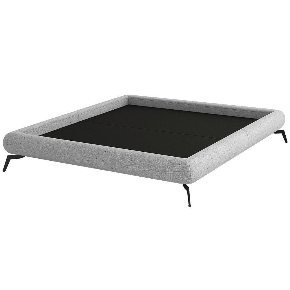 Cama Queen Base Box Pés Ferro 176cm Emma Linho Cinza Claro - Nexta Casa