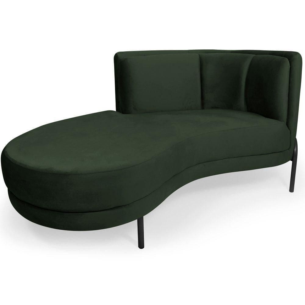 Sofá Chaise Esquerdo Sala De Estar Penélope Base Preto Veludo Verde Musgo - Nexta Casa