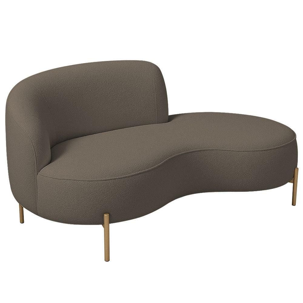 Sofá Curvo 3 Lugares 180cm Braço Dir. Thommy Pés Ouro Bouclé Marrom - Nexta Casa