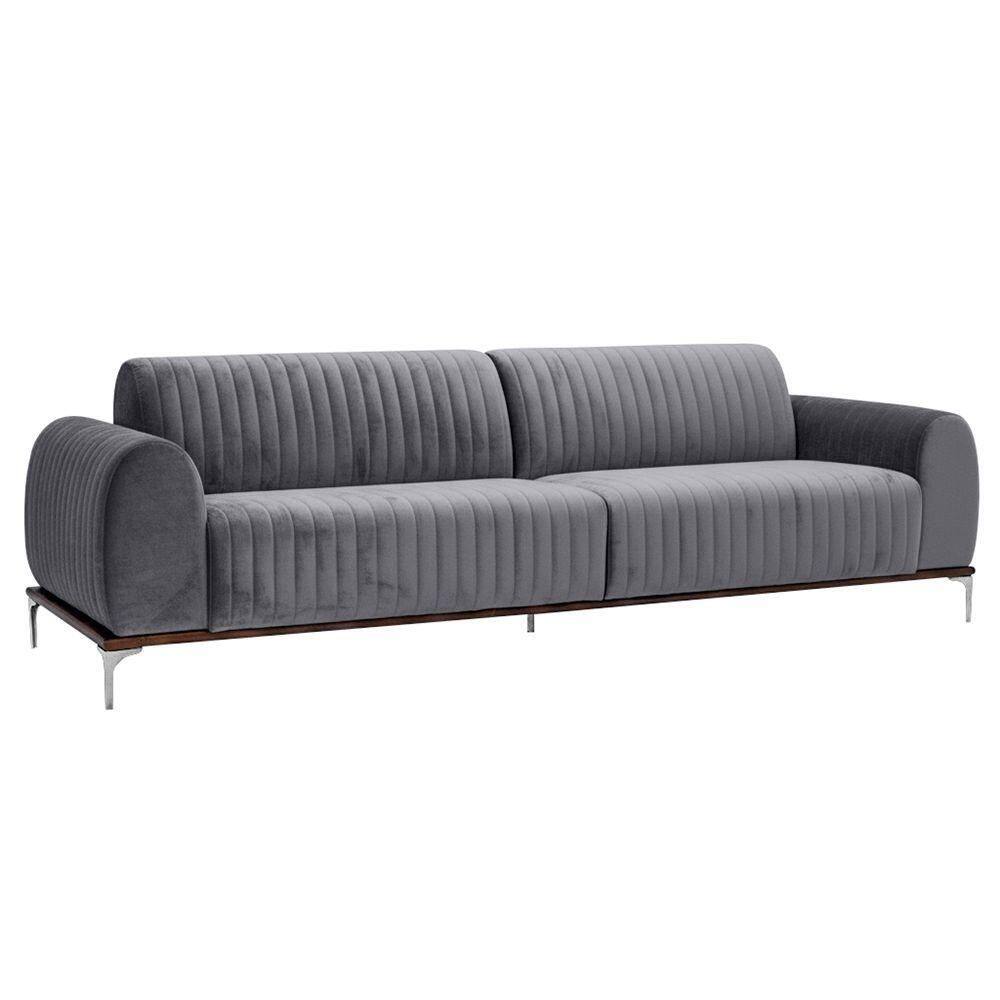 Sofá Molino 3 Lugares 230cm Pés Alumínio Veludo Titânio - Nexta Casa