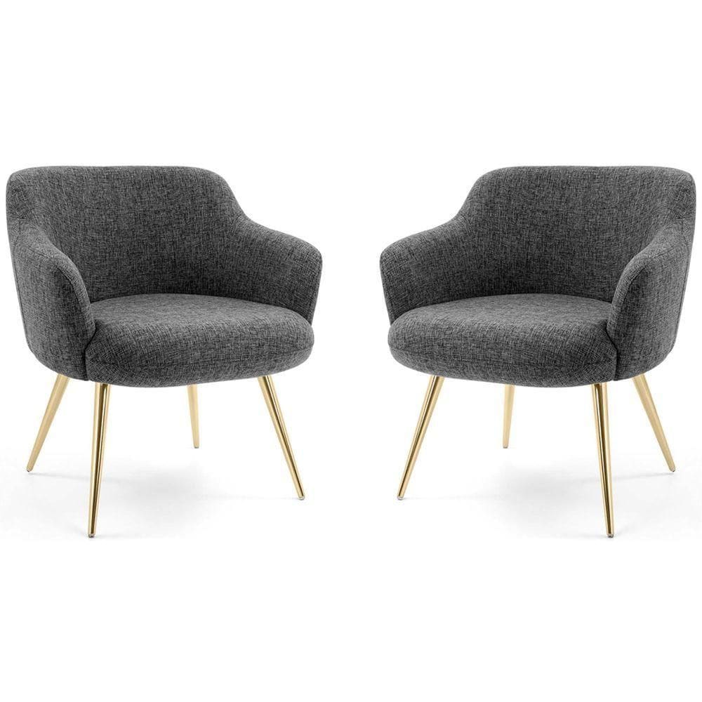 Kit 02 Poltronas Decorativas Jade Palito Gold Linho Mesclado Branco/cinza - Nexta Casa