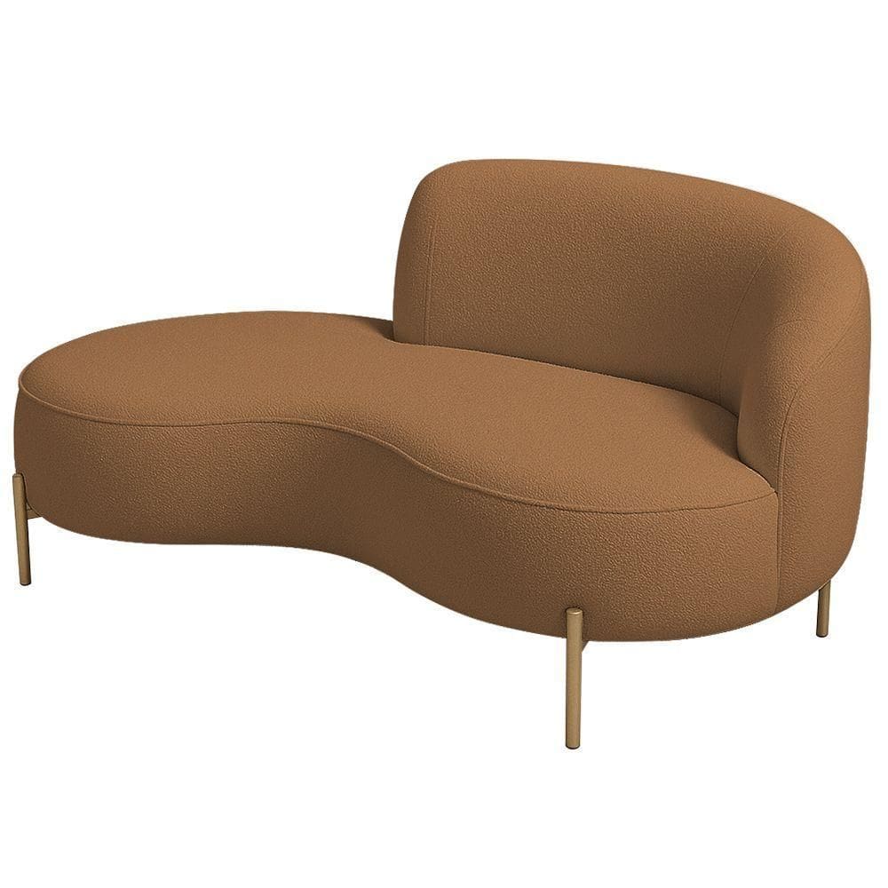 Sofá Curvo 2 Lugares 150cm Braço Esq. Thommy Pés Ouro Bouclé Terracota - Nexta Casa