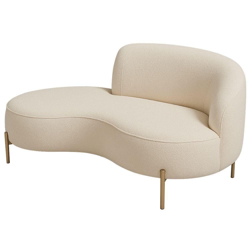 Sofá Curvo 3 Lugares 180cm Braço Esq. Thommy Pés Ouro Bouclé Off White - Nexta Casa