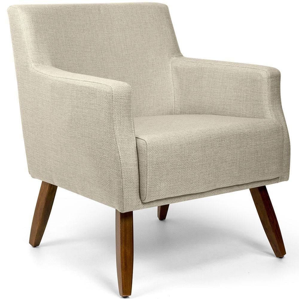 Poltrona Para Sala De Estar Diva Pés Manu Linho Rústico Bege - Nexta Casa