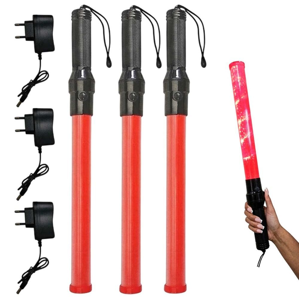 Bastao Sinalizador Recarregavel Kit 3 Uni Transito Fiscal Engarrafamento Obra Seguranca Flanelinha Guarda Obra