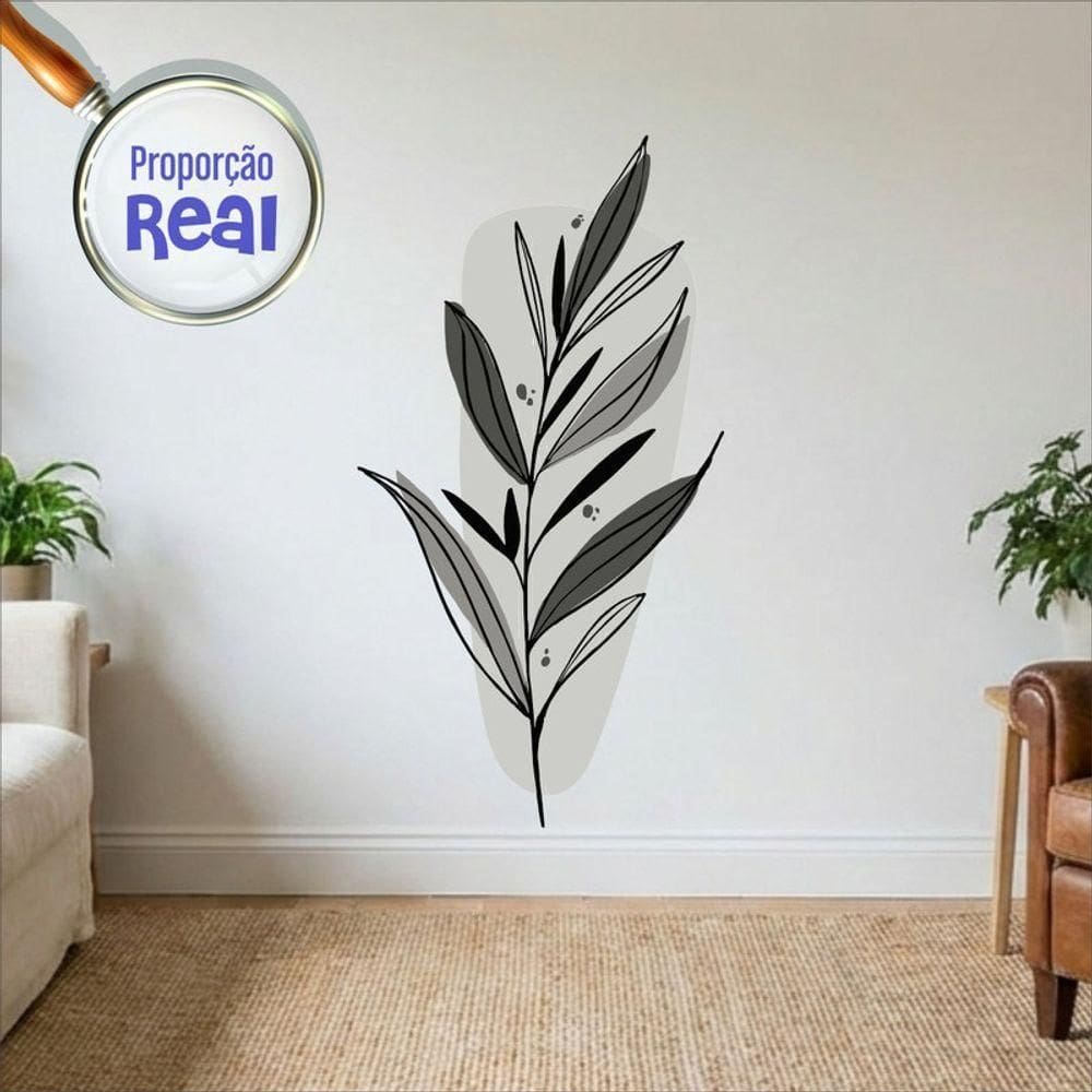 Adesivo Floral Boho Cinza Estilo Nórdico 63x120 Minimalista Mod.03